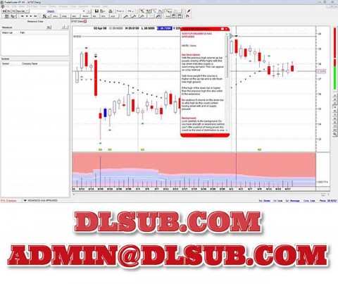 Software screenshot mockup featuring Tradeguider 4.1.16 RT training system and multi-asset analysis